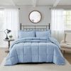 Queen Size Blue 3 Piece Microfiber Reversible Comforter Set