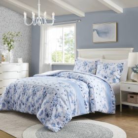 Floral Striped Duvet Cover Set Full/Queen