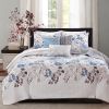 6 Piece Printed Quilt Set with Throw Pillows Blue King/Cal King