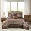 5 Piece Jacquard Quilt Set with Throw Pillows Red King/Cal King