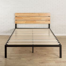 Metal Platform Bed Frame with Wood Slats and Headboard (size: Full)