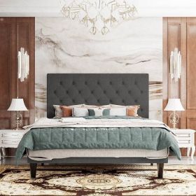 Linen Upholstered Platform Bed with Button-Tufted Headboard (Color: grey, size: Queen)