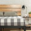 Metal Platform Bed Frame with Wood Slats and Headboard