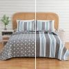3-Piece Coastal Starfish Sand Dollar Grey Blue White Nautical Quilt Set