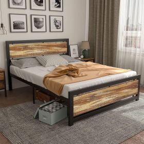 Full size Industrial Platform Bed Frame with Wood Panel Headboard Footboard (size: Full)
