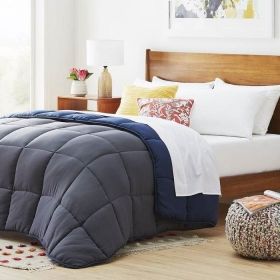 All Seasons Reversible Polyester Down Alternative Comforter (Color: grey/navy, size: Full)