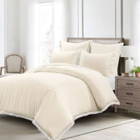 French Country 5-Piece Lightweight Comforter Set w/ Lace Trim (Color: ivory, size: full/queen)
