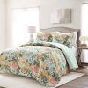 3-Piece FarmHouse Teal Floral Cotton Reversible Quilt Set