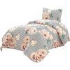 Polyester Black White Striped Rose Floral 3 Piece Quilt Set