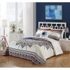 4-Piece Cotton Blue White Boho Geometric Reversible Quilt Set