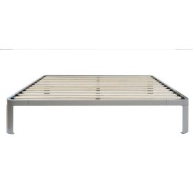 Luna Metal Platform Bed Frame with Wood Slats (size: Queen)
