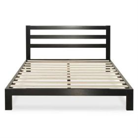 Heavy Duty Metal Platform Bed Frame with Headboard and Wood Slats (size: Queen)