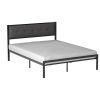 Platform Bed Frame with Gray Button Tufted Upholstered Headboard