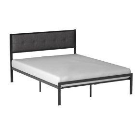 Platform Bed Frame with Gray Button Tufted Upholstered Headboard (size: Queen)