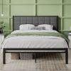 Platform Bed Frame with Gray Button Tufted Upholstered Headboard