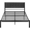 Platform Bed Frame with Gray Button Tufted Upholstered Headboard
