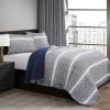 Navy Stripe Motif 100% Cotton Reversible Quilt Coverlet Bedspread Set