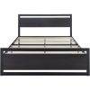Black Metal Platform Bed Frame with Wood Panel Headboard and Footboard