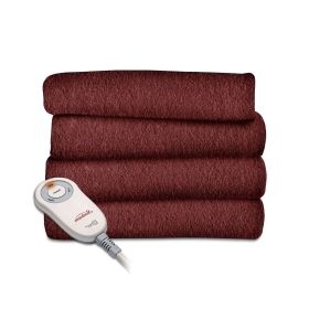 Soft Warm Fleece Electric Heated Throw Blanket (Color: garnet red)