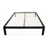 Modern Black Metal Platform Bed Frame with Wood Slats
