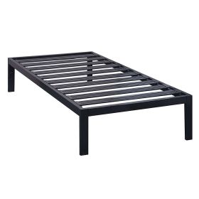 Sturdy Black Metal Platform Bed Frame with Wide Steel Slats (size: Twin)