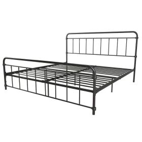 Vintage Black Metal Platform Bed Frame with Headboard and Footboard (size: King)