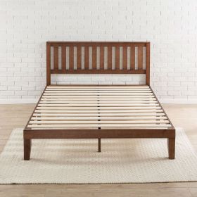 Mission Style Solid Wood Platform Bed Frame with Headboard in Espresso Finish (size: Queen)