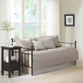 6-Piece Country Cottage Quilted Reversible Day Bed Cover Set (Color: Khaki)