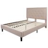 Beige Upholstered Platform Bed Frame with Button Tufted Headboard