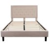 Beige Upholstered Platform Bed Frame with Button Tufted Headboard