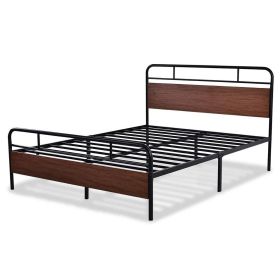 Industrial Metal Wood Platform Bed Frame with Headboard and Footboard (size: Queen)