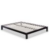Modern Black Metal Platform Bed Frame with Wooden Slats