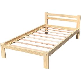 Unfinished Solid Pine Wood Platform Bed Frame with Slatted Headboard (size: Twin)