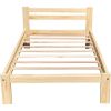 Unfinished Solid Pine Wood Platform Bed Frame with Slatted Headboard