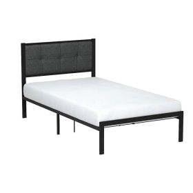 Metal Platform Bed Frame with Button Tufted Upholstered Headboard (Color: grey, size: Twin)