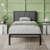 Metal Platform Bed Frame with Button Tufted Upholstered Headboard