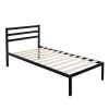 Modern Metal Platform Bed Frame with Headboard and Wood Slats