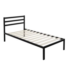 Modern Metal Platform Bed Frame with Headboard and Wood Slats (size: Twin)