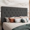 Linen Upholstered Platform Bed with Button-Tufted Headboard