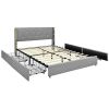 Linen Headboard 4 Drawer Storage Platform Bed