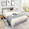 Linen Headboard 4 Drawer Storage Platform Bed