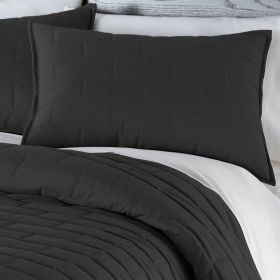 Twin/Twin XL Black Modern Brick Stitch Microfiber Reversible 2 Piece Quilt Set (Color: black, size: twin/twin xl)