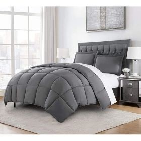 Reversible Microfiber Down Alternative Comforter Set (Color: grey, size: Twin)
