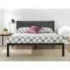 Metal Platform Bed Frame with Wood Slats and Upholstered Headboard