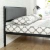 Metal Platform Bed Frame with Wood Slats and Upholstered Headboard