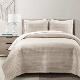 Scandinavian Chevron Beige Tan White Reversible Cotton Quilt Set (size: King)