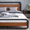 Heavy Duty Industrial Modern Metal Wood Platform Bed Frame with Headboard