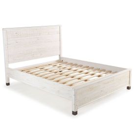 Solid Wood Platform Bed Frame with Headboard (Color: rustic white, size: Queen)