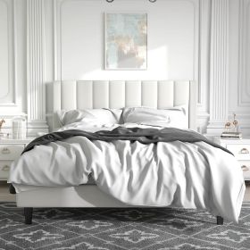 Modern Velvet Upholstered Platform Bed with Headboard (Color: White, size: Queen)
