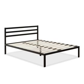 Metal Platform Bed Frame with Headboard and Wood Slats (size: Queen)